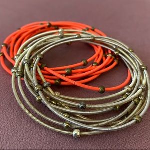 20 BANGLES / BRACELETS GOLD, SILVER & NEON ORANGE